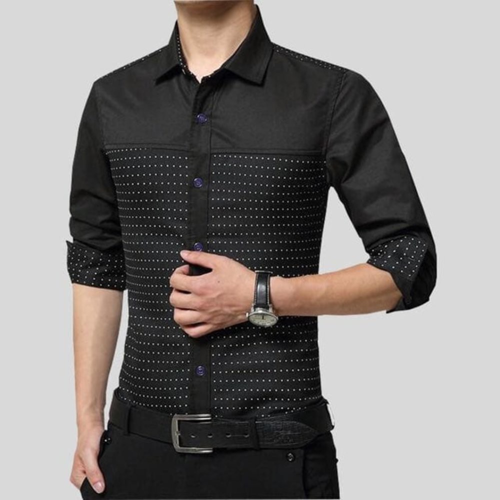 kemeja pria cowok hitam lengan panjang slimfit korea   kemeja pria kerja kantor formal terbaru mode