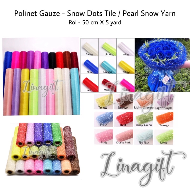 ( Rol 5 Yard ) POLINET GAUZE - SNOW DOTS TILE / PEARL SNOW YARD - FLOWER WRAPPING KAIN SALJU POLOS ZIG ZAG MOTIF - KERTAS RANGKAIAN BUKET BUNGA