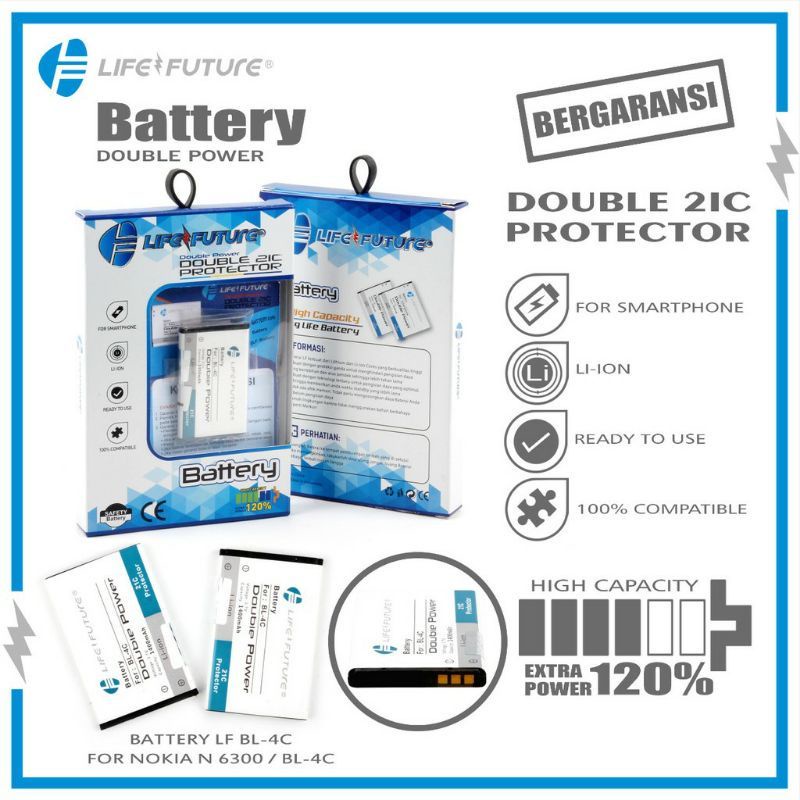 BATERAI NOKIA BL-4C / BL4C / BL 4C / BL 4 C / N 6300 DOUBLE POWER LIFE FUTURE (VROFFSTORE)