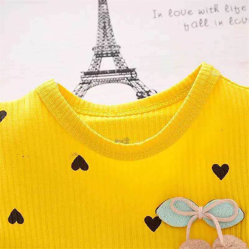 KF Cat Dress tutu anak gaun pesta Dress Tile Anak Imut Motif Love daun bahan Katun Kasa umur 1-2thn Import-2