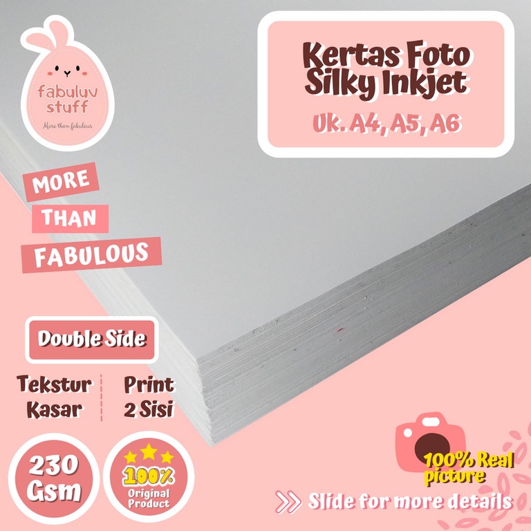 

Kertas Foto Inkjet Matte Double Side 230 Gsm A4 A5 A6