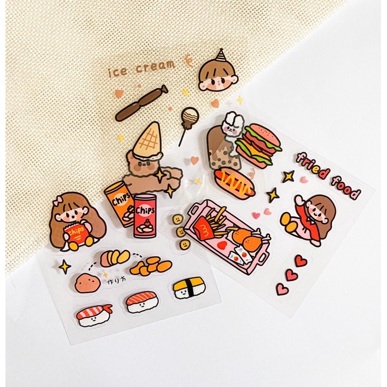 

MIKUMI - Cute Foodie Girl Deco Sticker Sheet PVC PET Sticker, Sticker Lucu, Bujo Sticker, Journal Sticker