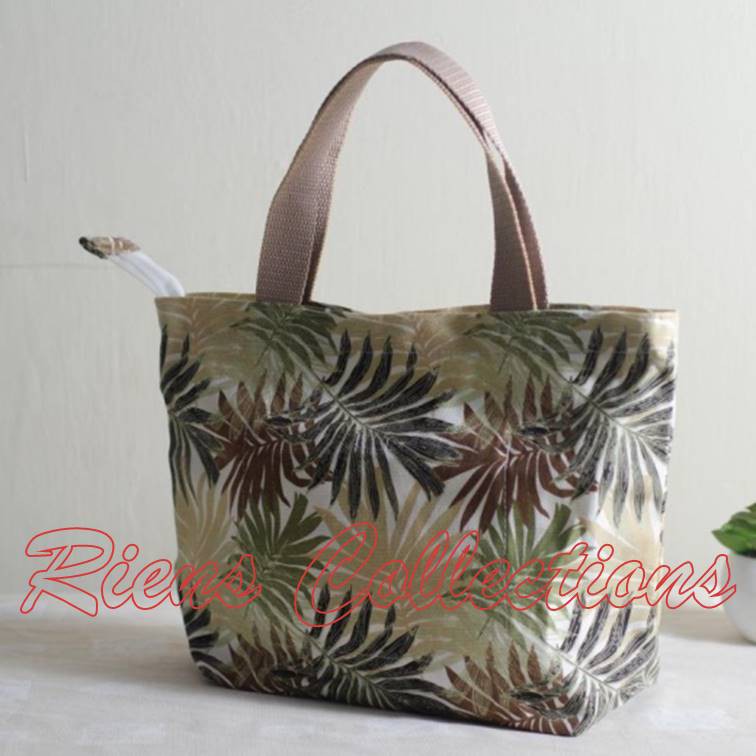 HANDBAG BESAR KANVAS MOTIF FLORAL PALM COKLAT. RIENS COLLECTIONS