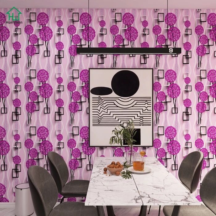 Wallpaper Sticker POHON BUNGA PINK KOTAK 3D