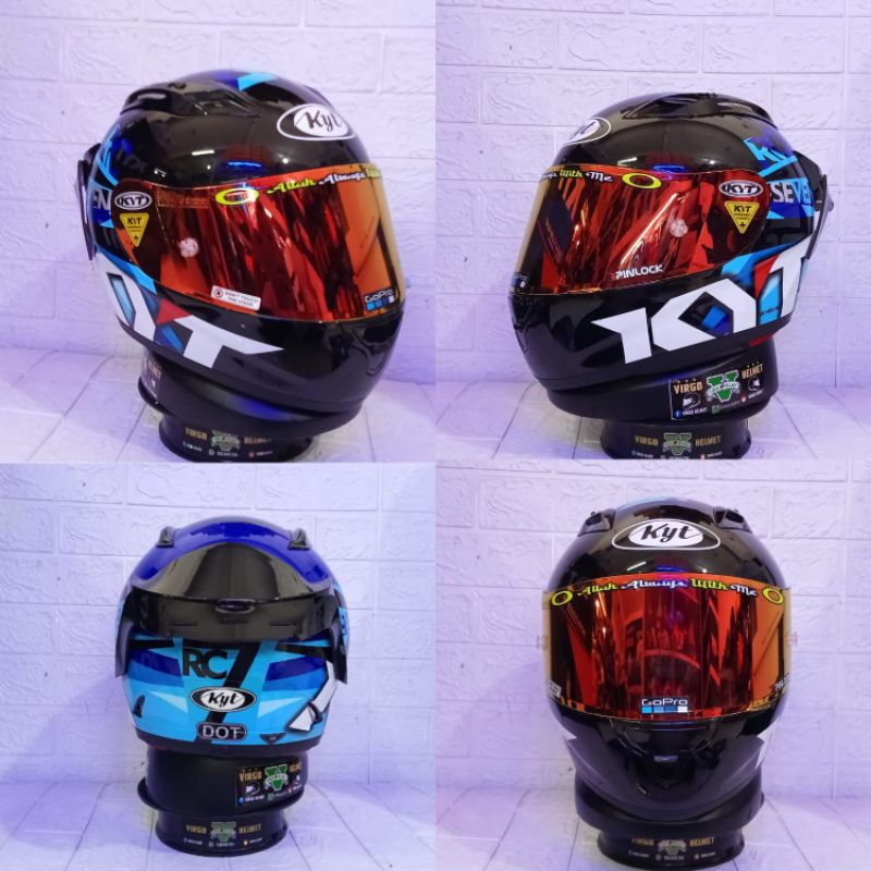 KYT HELM RC7#19 BLACK BLUE PAKET GANTENG