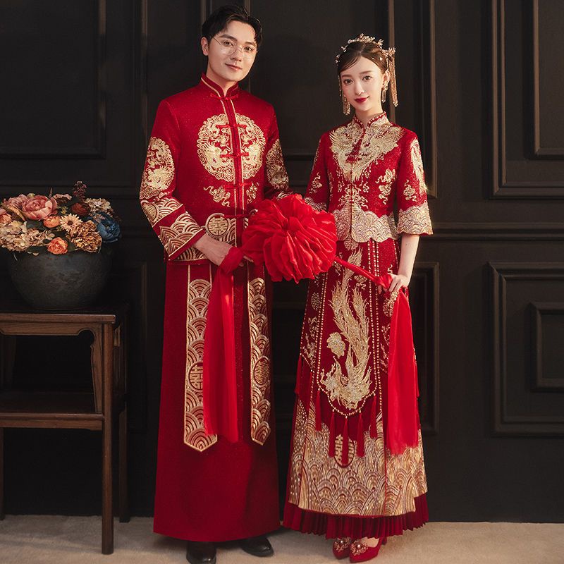 Realpic XS-10XL CHW-15  Cheongsam couple impor gaun sangjit pakaian chinese wedding outfit couple