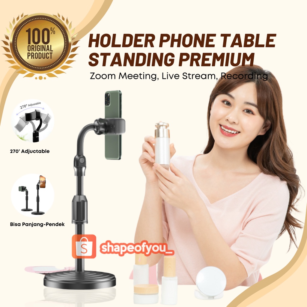 Phone Stand Holder Handphone Hape HP Standing Selfie Broadcasting Tempat HP di meja untuk Zoom Pegangan HP di Meja Putar Kuat Kokoh 360 Derajat