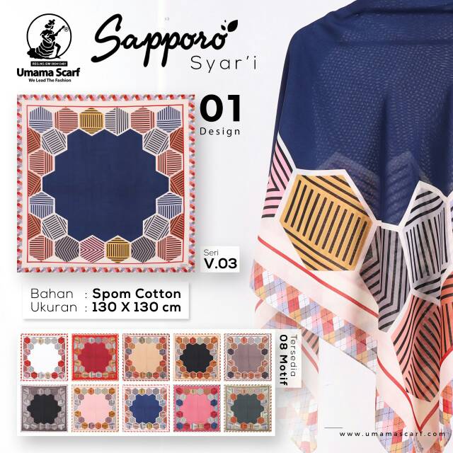 Jilbab Segi Empat Motif Syari Sapporo By UMAMA