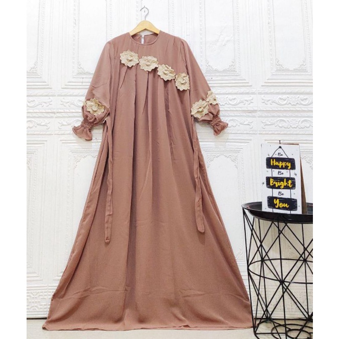 Gamis Fathiyah Dress Bordir Bunga Timbul || Realpict (COD Bayar Ditempat)