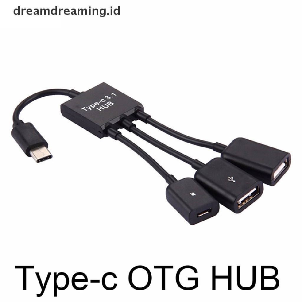 (Dreamdreaming.Id) Adapter Konverter Otg 3 In 1 Tipe-C 3.1 Male Ke Usb 2.0