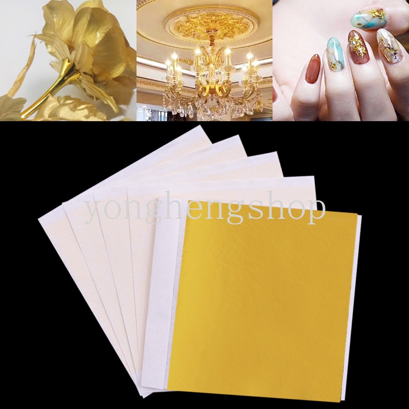 100pcs / set Kertas Foil Emas / Silver Imitasi Untuk Dekorasi Dinding / Scrapbook DIY