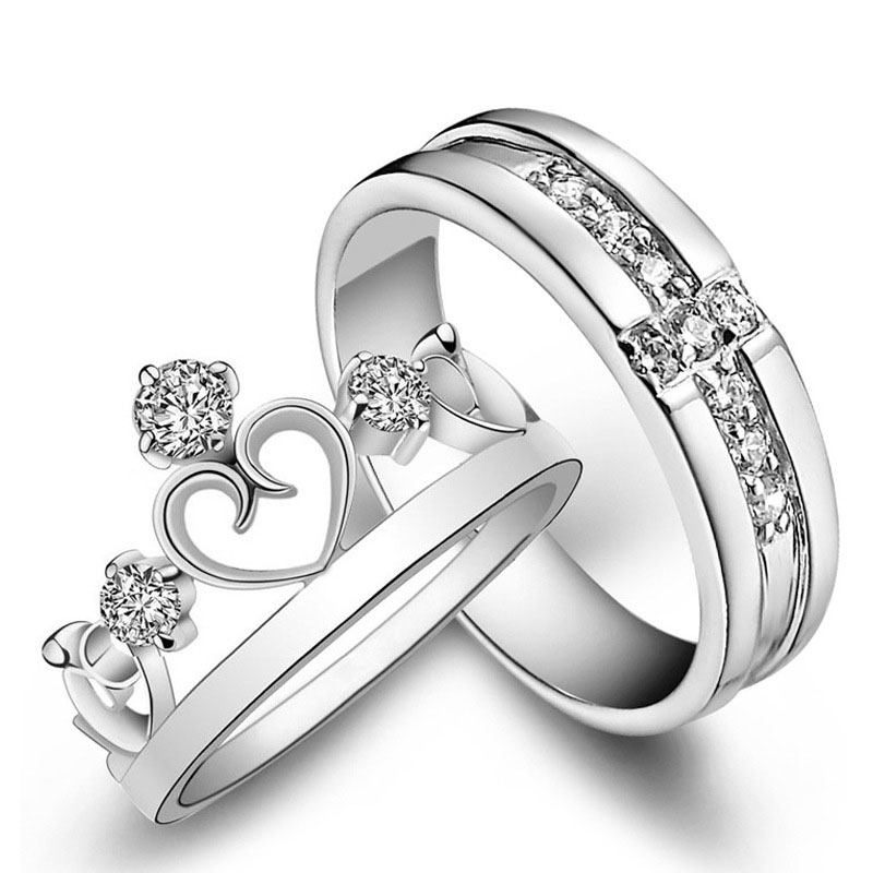 2 Pcs 925 Silver Cincin Tunangan/nikah/kawin Berlian Mode Wanita Cincin Pasangan Couple Rings-3