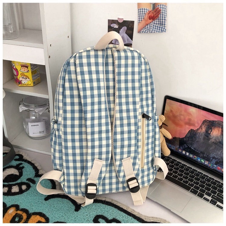 Mores Tas Ransel Laptop Wanita Korean Nilon Import Remaja Kuliah Sekolah Kyo Plaid Korean Polyester Motif Gingham