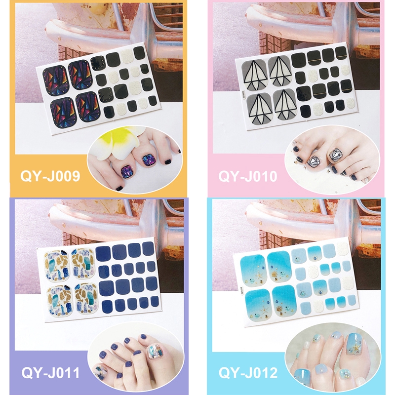 Qy_J001-016 22pcs/lembar Stiker Kuku Kaki Palsu 3d Diy