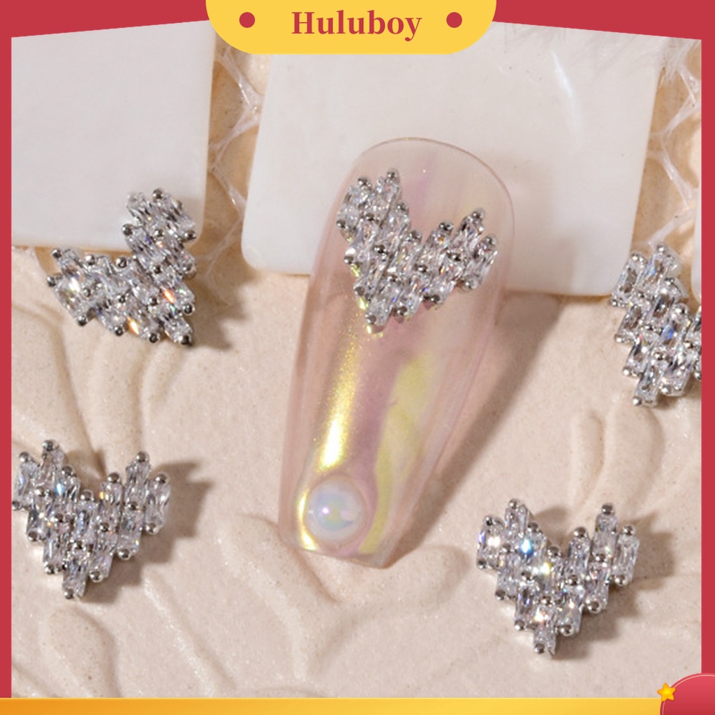 Huluboy Huluboy♡ 5 Pcs Dekorasi Kuku Bentuk Hati Bahan Cubic Zirconia Untuk Nail Art