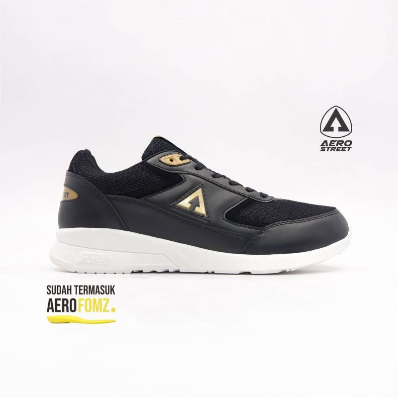 Aerostreet 37-43 OSAKA black gold - Sepatu Sneakers Casual Sport Sekolah Pria Wanita Aero Street medan
