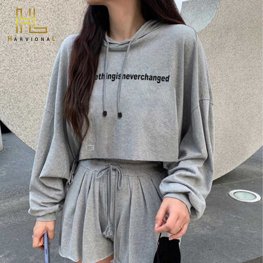 SWEATER CROP HOODIE SOMETHING BAHAN FRENCHTERRY TERLARIS