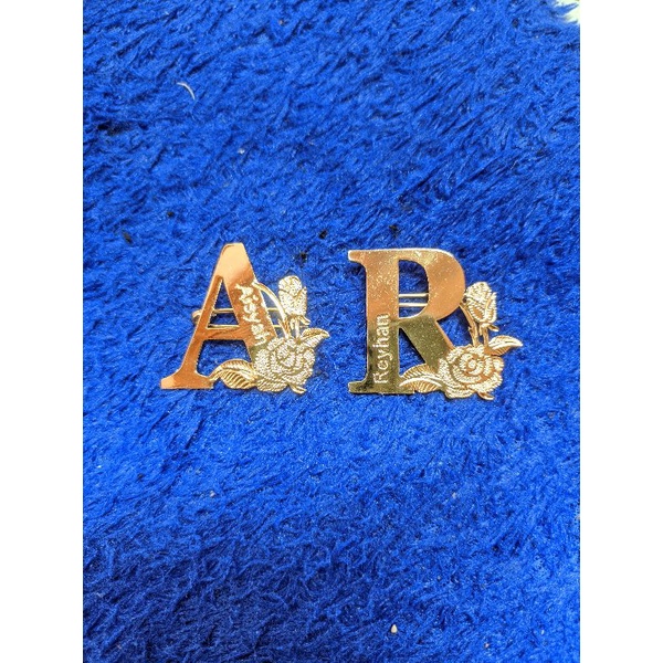 Bros Costun nama lapis emas 24k - Bros inisial - Bros nama sendiri - Bros hijab - Bros jilbab