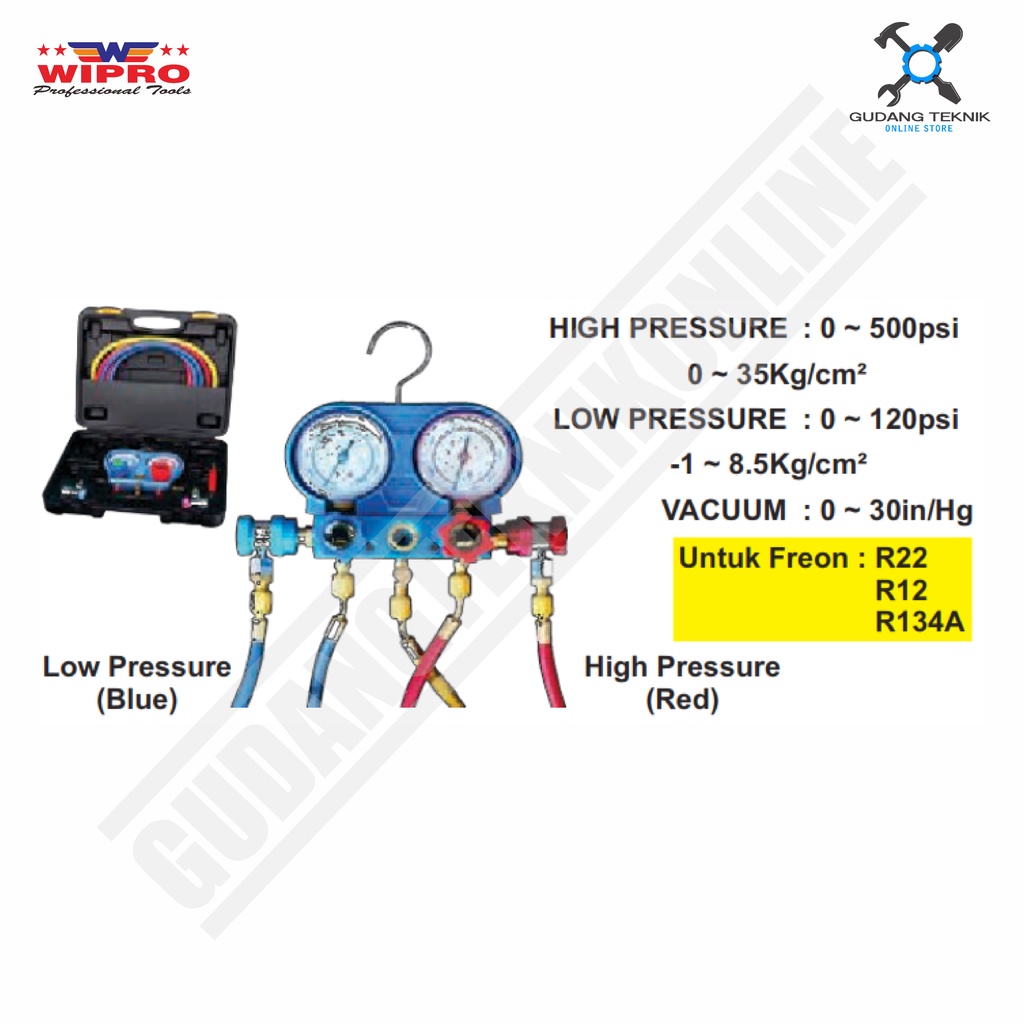 Regulator Freon AC Set WIPRO W-8613-A / Alat Ukur Tekanan Manifold Regulator Freon Vreon AC WIPRO W 8613A - W8613A Wipro