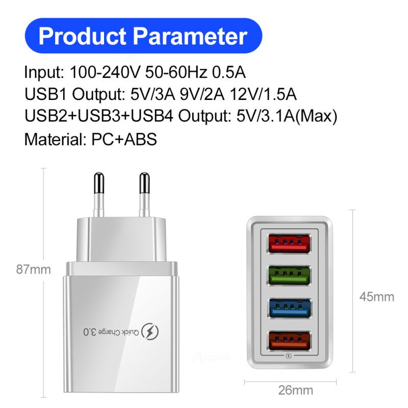 [COD] Adaptor Charger 4 port Fast Charging Qualcom Quick Charger 3.0