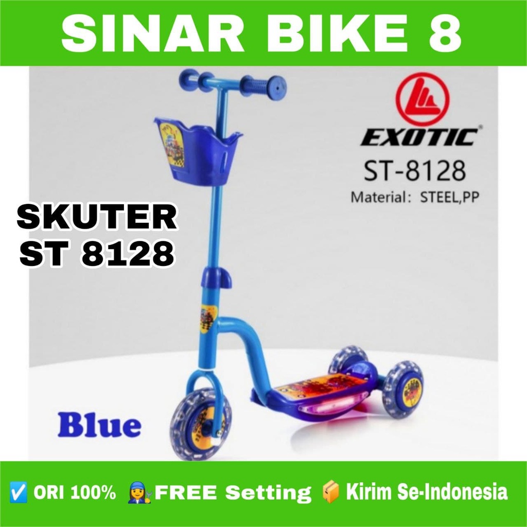 Skuter Otoped Anak EXOTIC ST 8128 Otoped Musik Lampu Roda 3 Keranjang