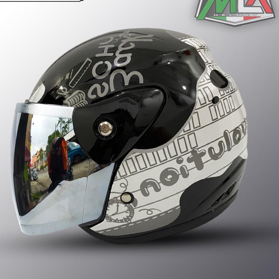 Kla31au22ᴿ ▪ HELM EVOLUTION HALF FACE MOTIF NOTE BACK TO SCHOOL MIRIP SEPERTI HELM GM ORIGINAL UNTUK