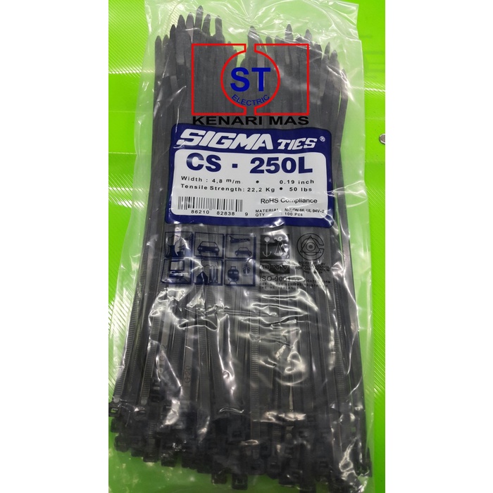 

READY Kabel Ties / Kabel Tis / Cable Tie CS 250 L HITAM 25 cm SIGMA BERKUALITAS