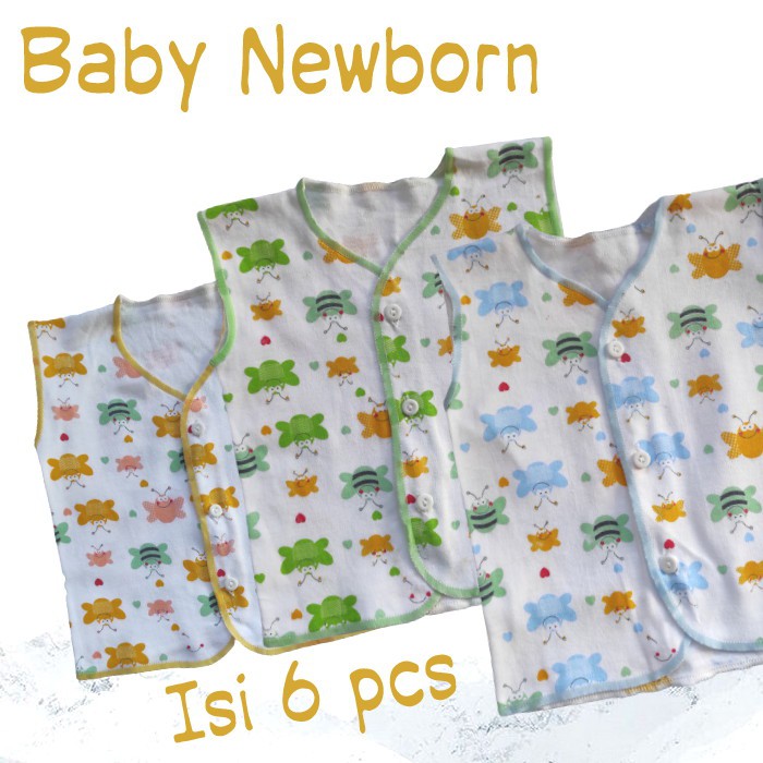 Baju bayi Kutung Tanpa Lengan Motif Newborn 6 pcs