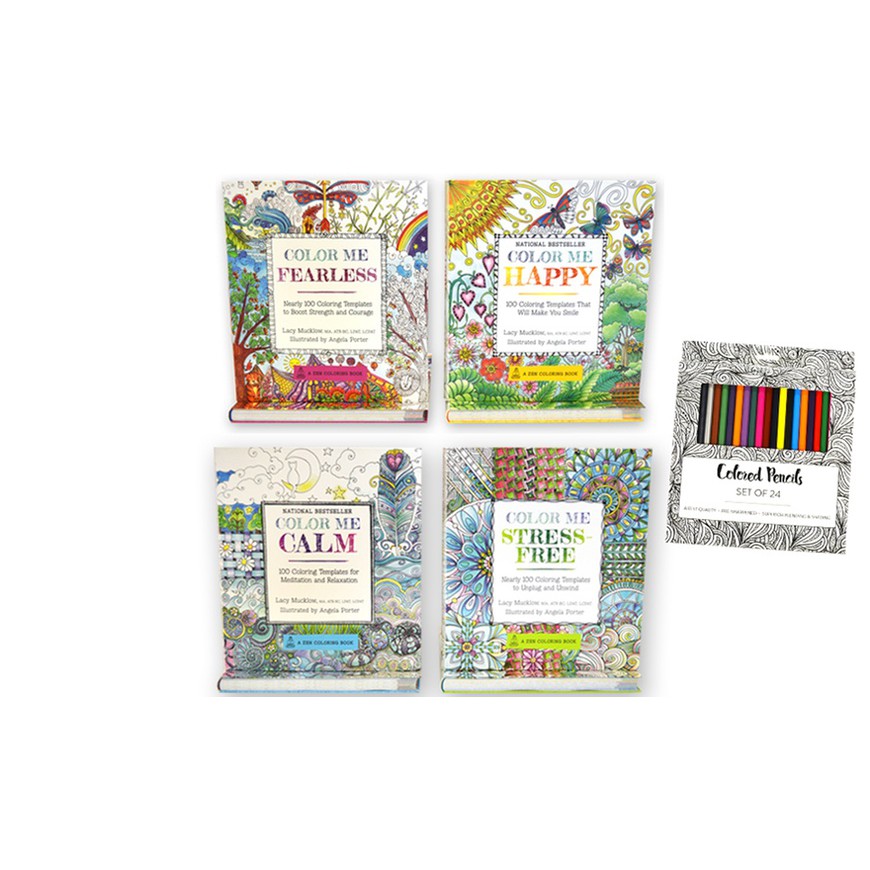 

Portable Color Me Happy / Stress Free Coloring Kit Includes Book Colored Pencil and Twistable Crayon