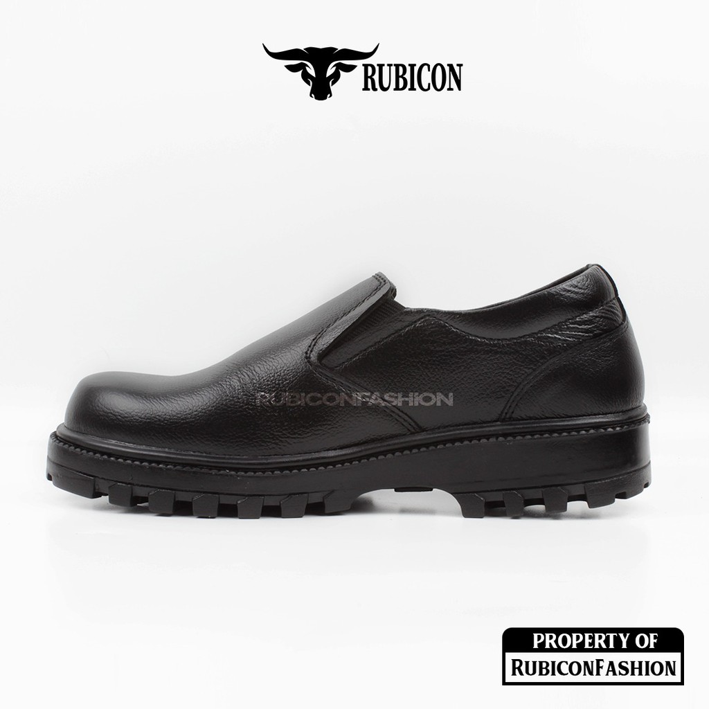 SEPATU SAFETY PRIA KERJA LAPANGAN RUBICON FROG SLIP ON UJUNG BESI KULIT ASLI SOL KARET