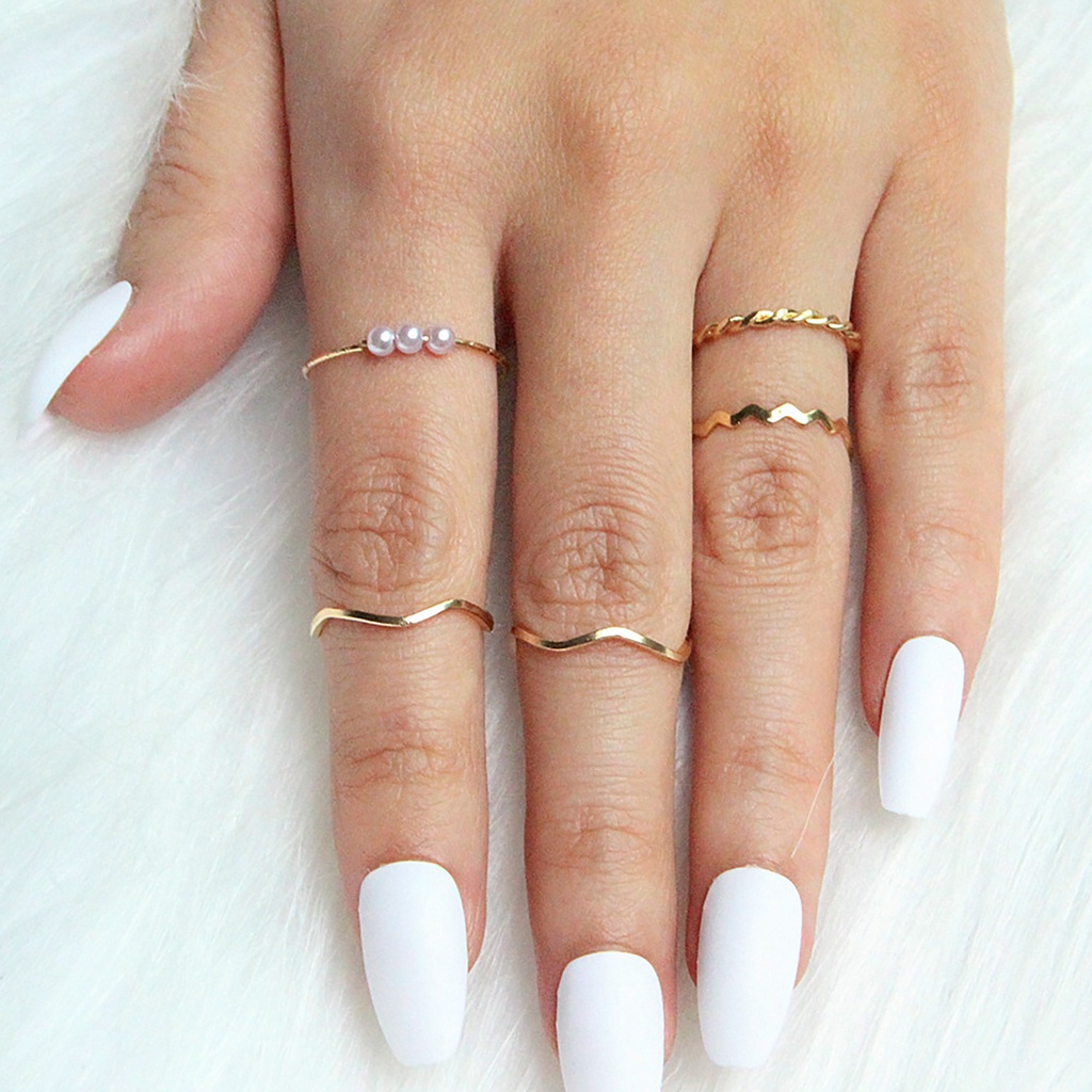 Hu Hu Hu Hu Hu Alat Bantu Pasang Kacamata♡ 5pcs / set Cincin Buku Jari Aneka Bentuk Warna Silver Untuk Wanita