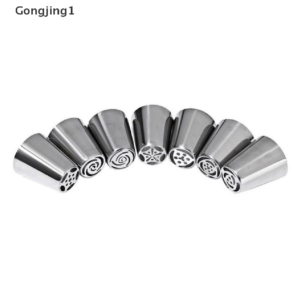 Gongjing1 14pcs / Set Spuit Piping Icing Bentuk Tulip Rusia Bahan Stainless Steel Untuk Dekorasi Kue