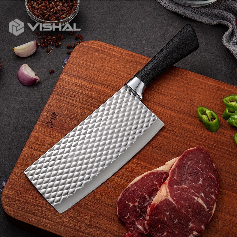 VISHAL 6 in 1 Set Pisau Dapur Damascus Pattern Meat Knife Cleaver Pisau Daging Stainless Steel