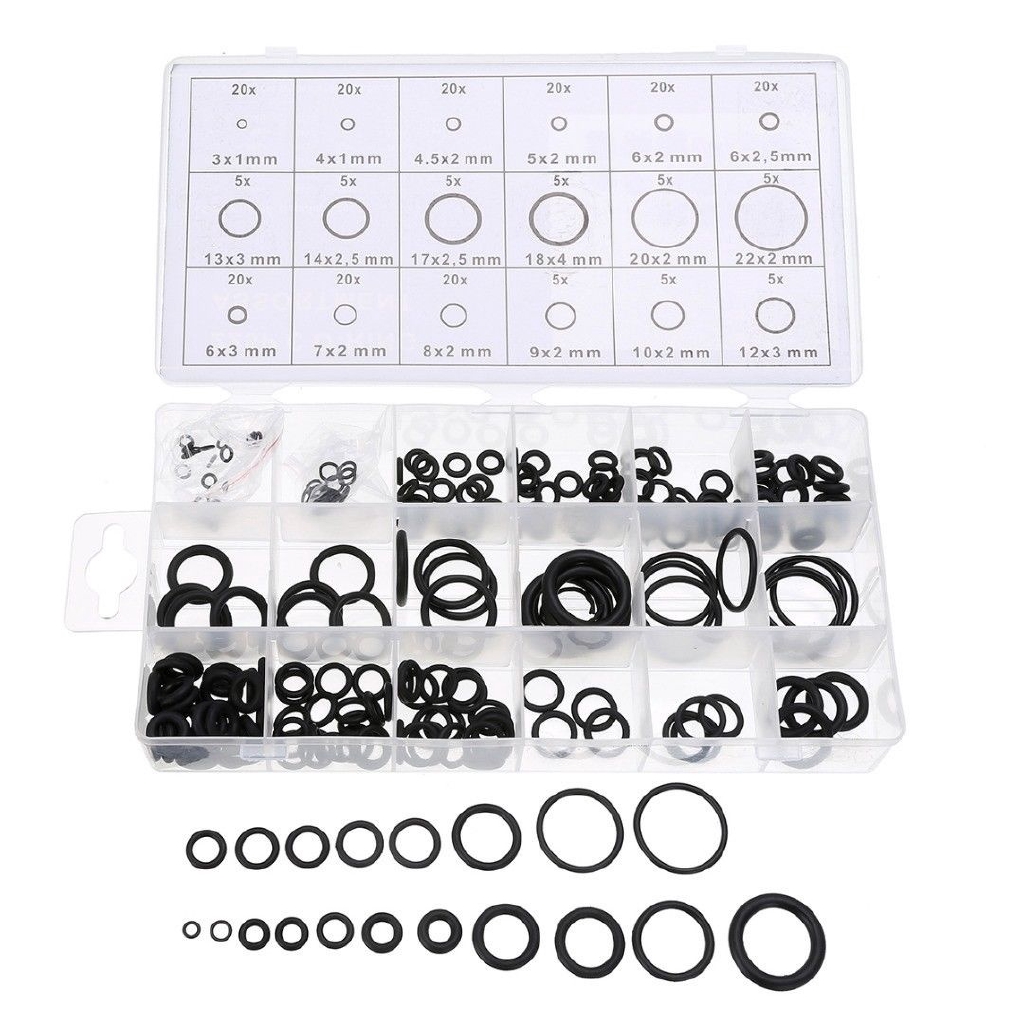 225pcs / Set Karet O-Ring 18 Ukuran Warna Hitam Tahan Lama Dengan Kotak Plastik