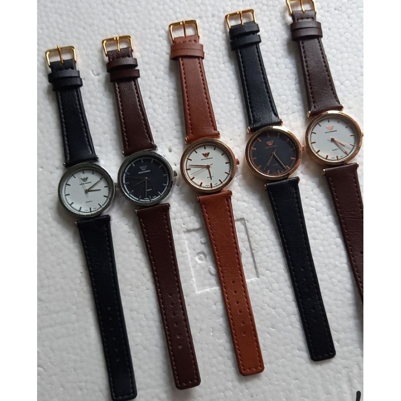 JAM TANGAN WANITA DAN PRIA TALI KULIT 4G4 JAM STRAP KULIT