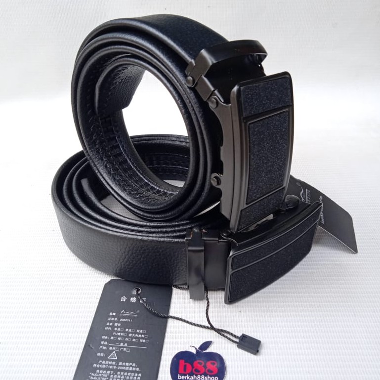 Ikat Pinggang / Sabuk Pria Import Kulit Sintetis High Quality Gesper Hitam Polos
