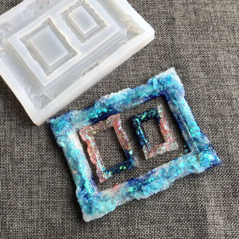 Glitter Handmade Photo Frame Resin Mold Silicone Picture Frame Fondant Mold Art Craft