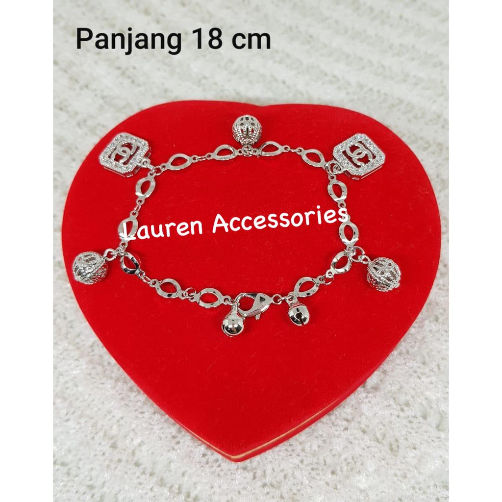Gelang Tangan Dewasa Rantai Rante Channel Chanel Bola Perhiasan Imitasi Lapis Emas Putih GT 5241