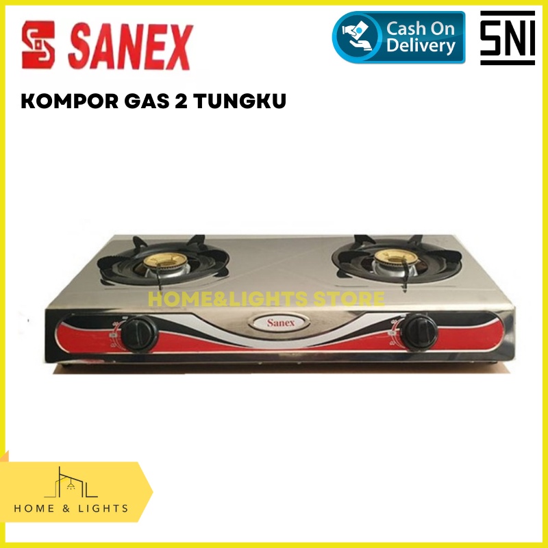 SANEX Kompor Gas 2 Tungku K608S SKG822 / Paket Kompor Selang Regulator Sanex Stainless Steel