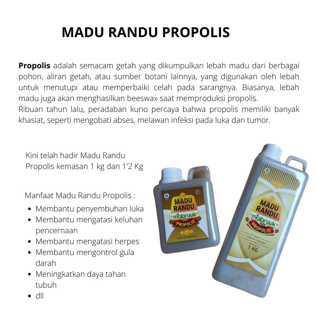 

PROMO DISKON Madu Propolis / Madu Randu Mabruuk propolis / Madu Randu plus Propolis ( isi 1kg)