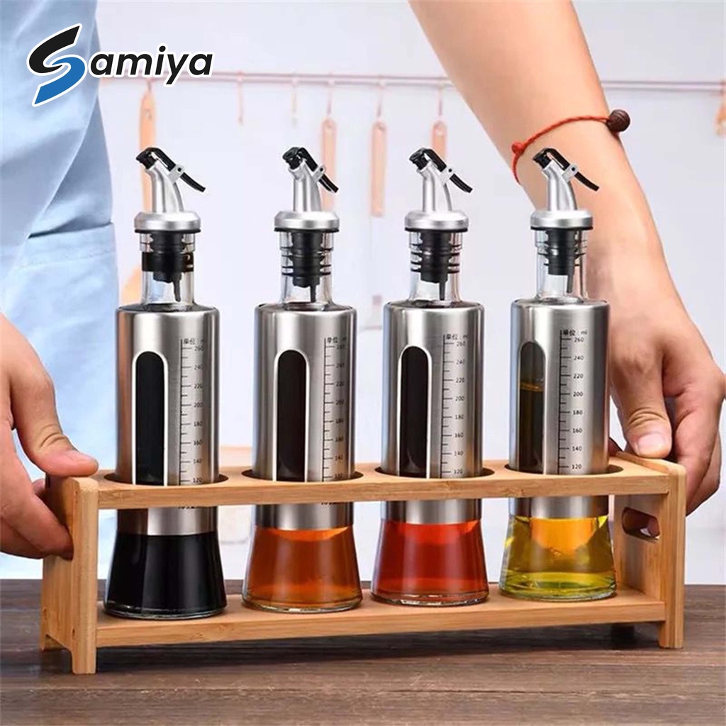 rak kayu tempat botol minyak kecap saus bumbu dapur 4slot / wooden rack oil sauce bottle square round 4 hole