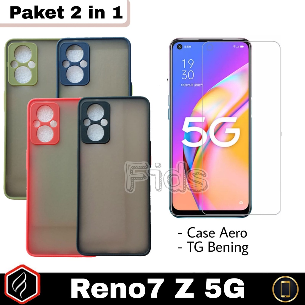 Paket 2 in 1 OPPO Reno7 Z 5G Case Aero Free Anti Gores Layar Full Cover | Case Dove