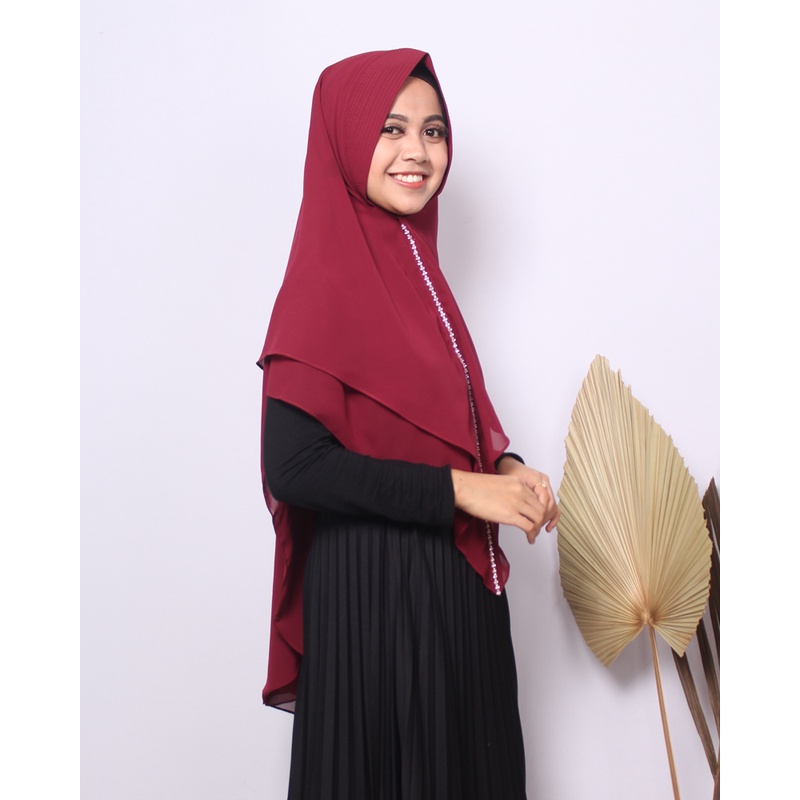 KHIMAR CERUTY BABYDOLL PREMIUM 2 LAYER / HIJAB SYARI SWAROVSKY 2 LAYER CERUTY / Kerudung Bergo Ceruty Premium 2 Layer Diana Swarovsky