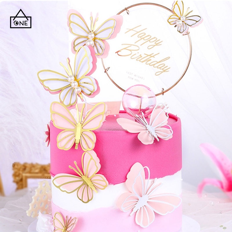 COD Kupu-kupu Cake Topper Selamat Ulang Tahun Kue Happy Birthday Mutiara Dekorasi Kue A one