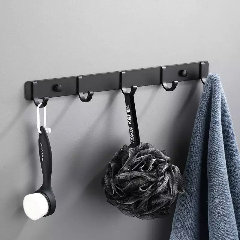 Gantungan Baju Hanger 5 Kait Kamar Mandi Dapur Dinding Tembok Kapstok Aluminium