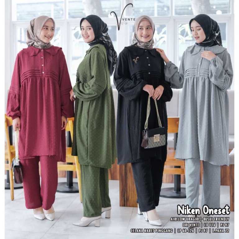 Vente Daily Niken Oneset Pakaian Wanita / Setelan Tunik / Airflow Urugiri LD 116 / Long Tunik Busui 