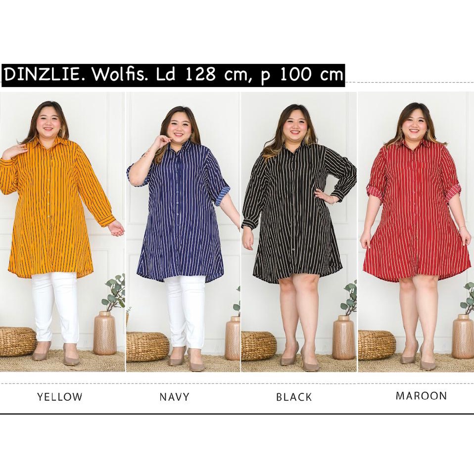 KEMEJA PANJANG WANITA BAHAN WOLFOS MOTIF GARIS GARIS SALUR BAHAN WOLFIS PREMIUM BIGSIZE JUMBO