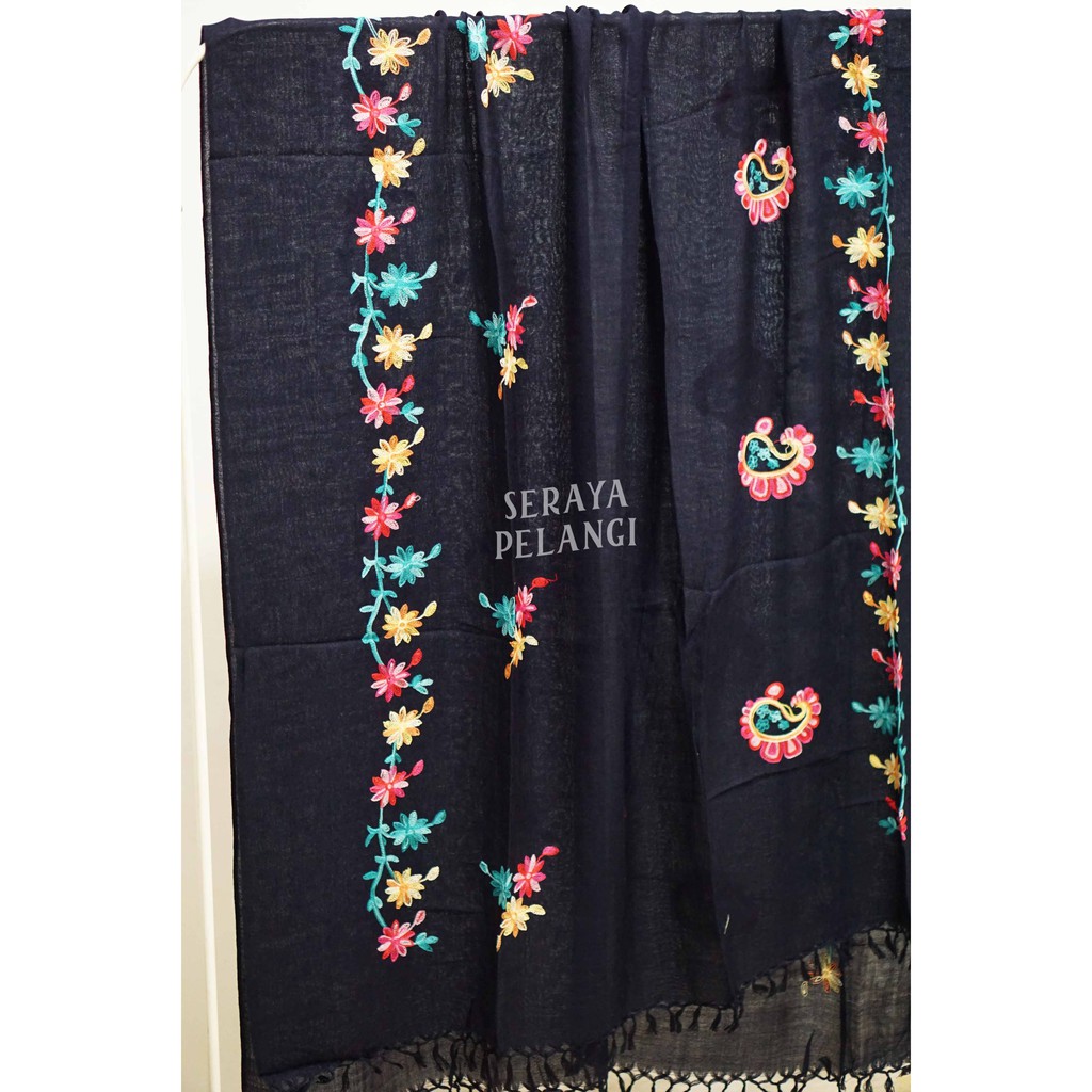 Pashmina Cashmere Bordir Ukuran Lebar | Selendang | Scarf | Syal | Shawl | Pasmina | Souvenir | Hadiah | Gift | Aksesoris Fashion | Import Quality | Grosir Murah