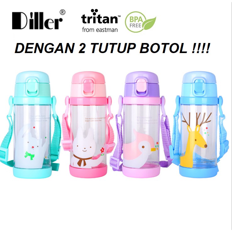 BOTOL AIR MINUM ANAK DILLER TRITAN 100% BPA FREE DUAL CAP