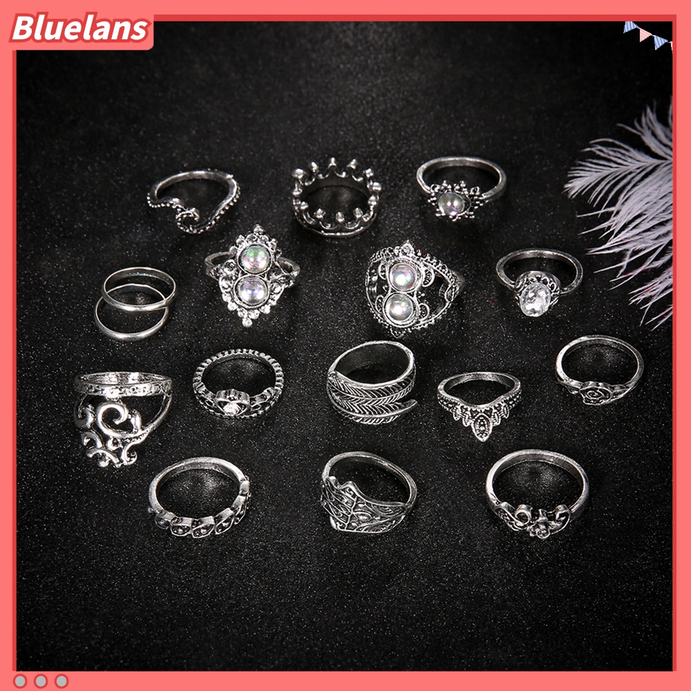 16pcs / Set Cincin Buku Jari Aneka Bentuk Gaya Retro Boho Untuk Wanita